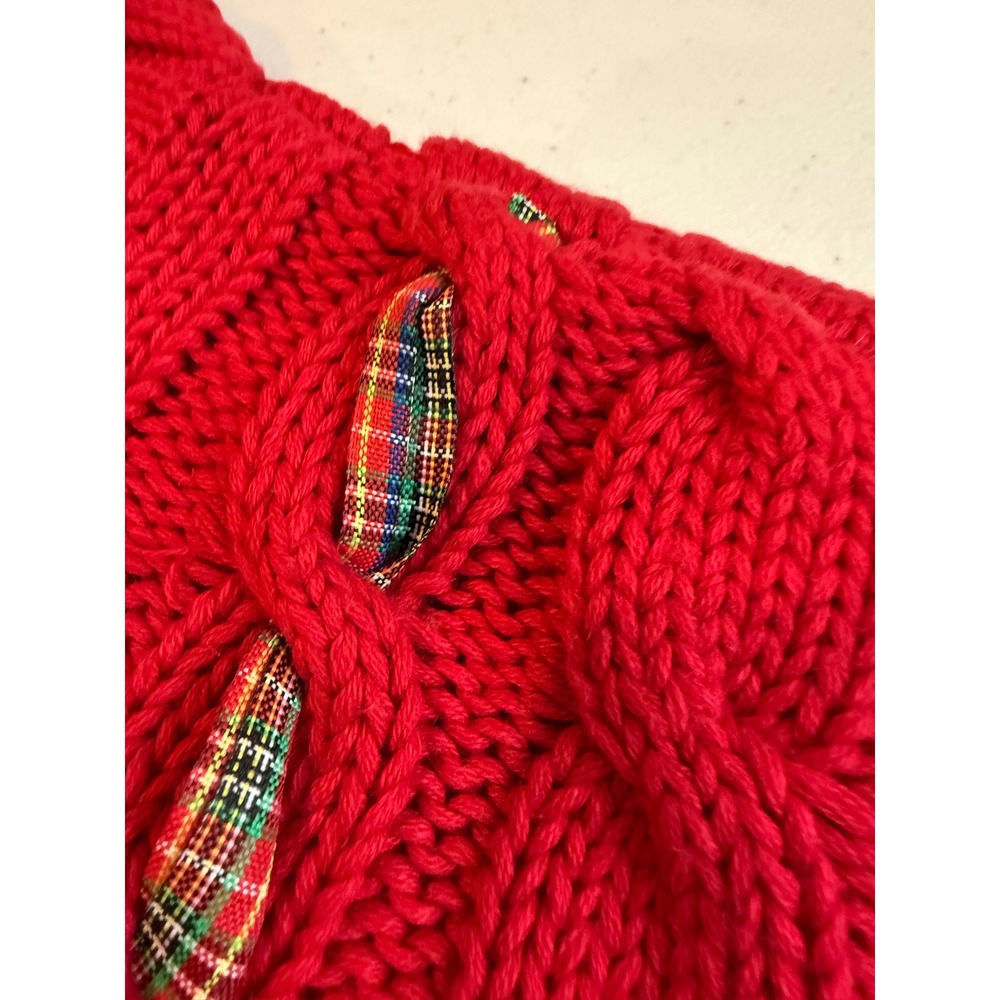 Vintage 90s GAP XL Red Cable Knit Cardigan Sweater Plaid Ribbon Weave 100% Cott - Picture 3 of 10